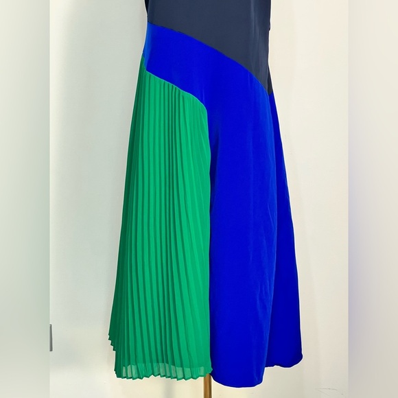 Cushnie For Target Blue/Green Colorblock Pleated Midi Dress Size 14 - Picture 3 of 12